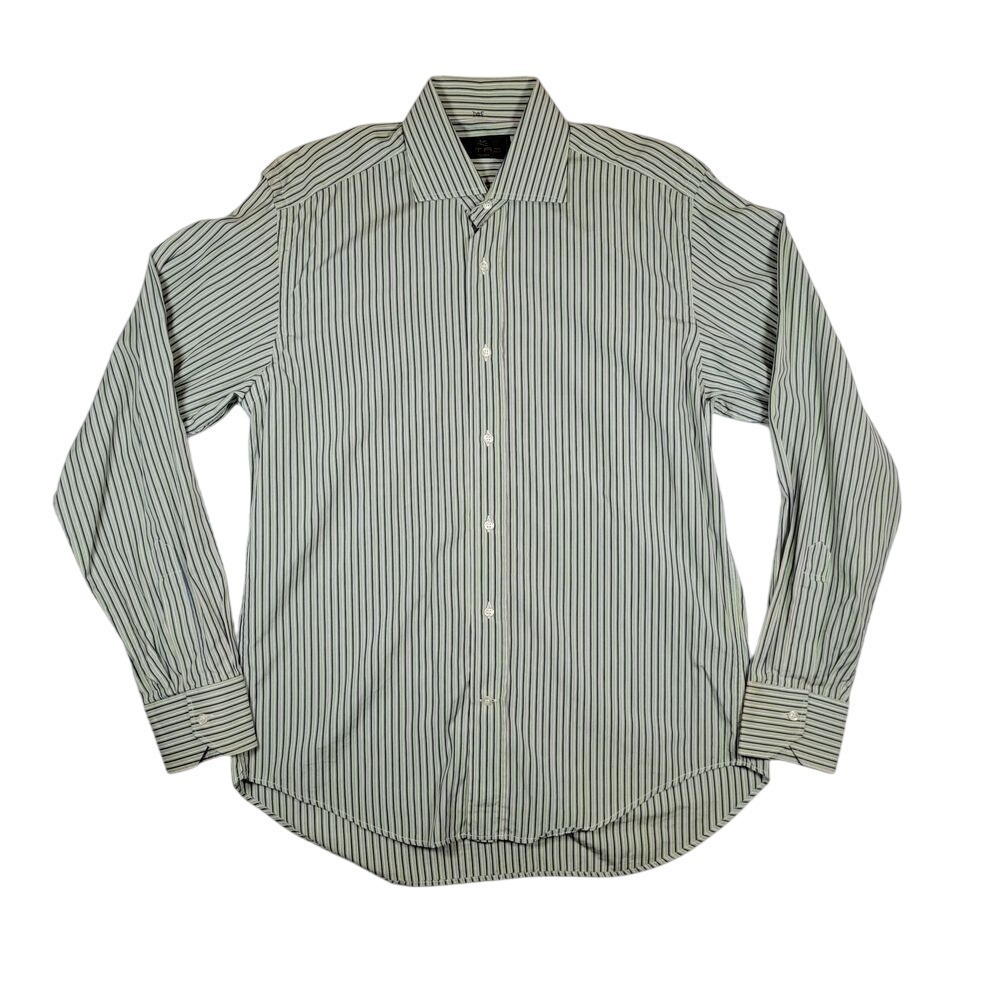 Etro Men's Dress Shirt Sz 39 EU 15.5 US Green‎ Multi Striped SEE DESCRIPTION
